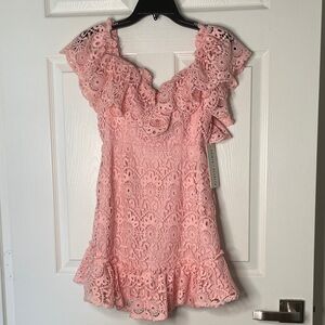 NWT Saints + Secrets Pink Lace Ruffle Mini Dress